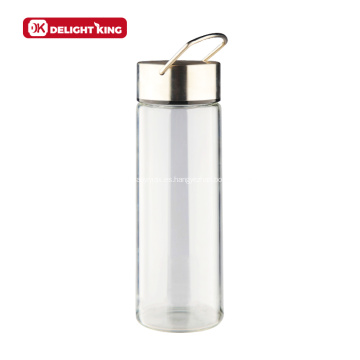 Botella de agua de vidrio de borosilicato con tapa de acero inoxidable